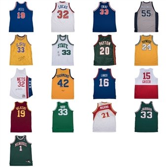 Lot of (17) NBA Hall of Famers Signed Jerseys Including Reed, Ewing & Lucas (Arenas LOA, PSA/DNA & Beckett)